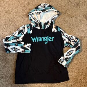 Wrangler Black Hoodie with Turquoise Aztec Accents